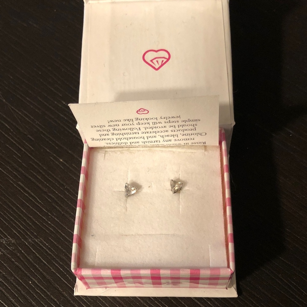 Silver Heart Stud Earrings -Kids Jewelry